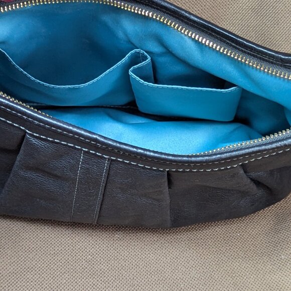 Coach Pleated Leather Handbag Black Hobo Shoulder Bag Purse - Picture 9 of 13